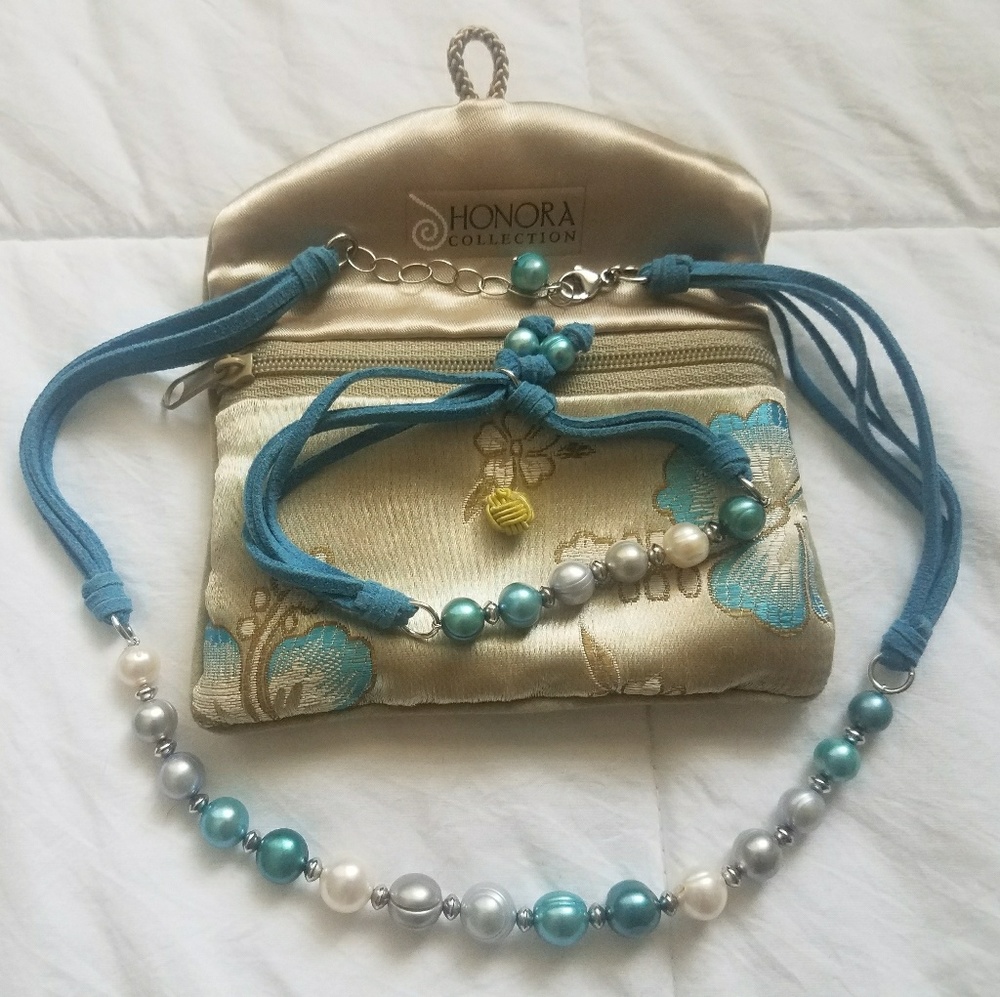 Honora Collection Pearl & Suede Necklace Bracelet
